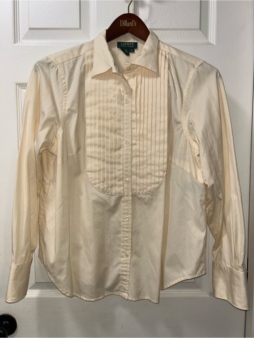 Lauren Ralph Lauren 1X Ivory Pleated Bib Front 100% Cotton Button Down - Picture 2 of 9